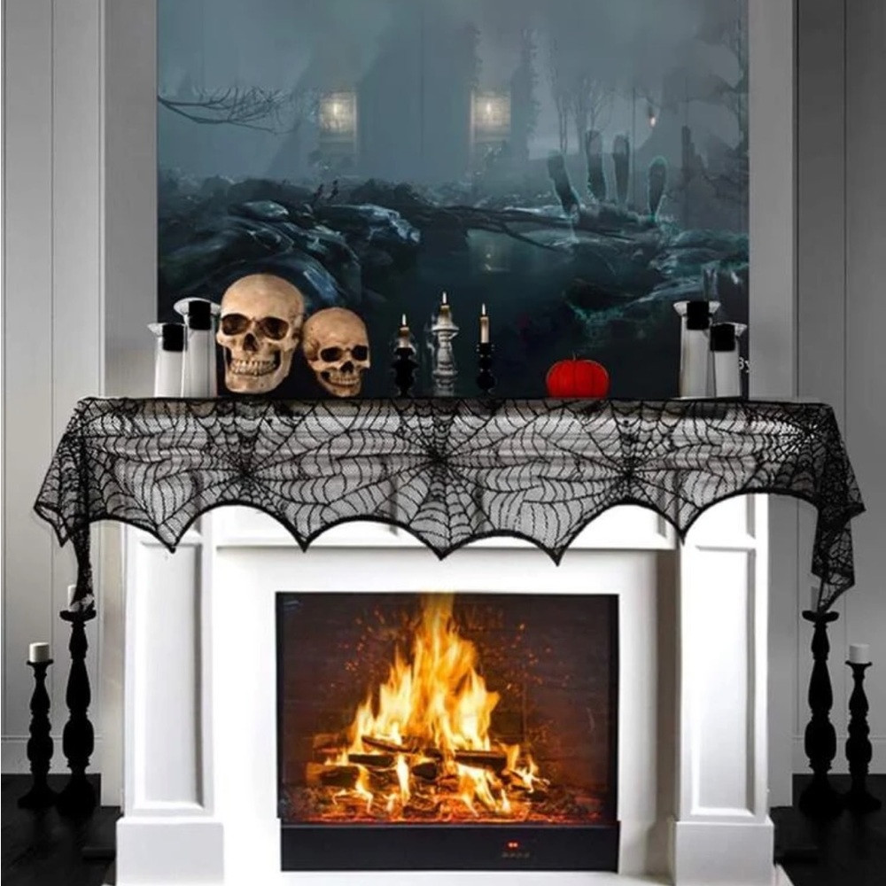 Spiderweb mantle fireplace scarf